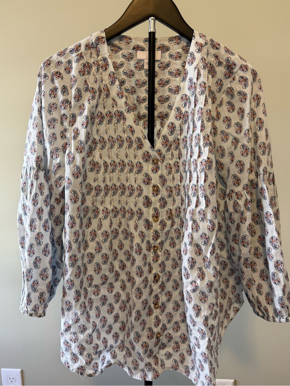 NWOT J.Jill Lightweight Paisley Button-Front Women's Top Sz S (21" P2P)